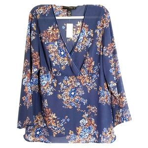 Blue and brown floral plus size blouse